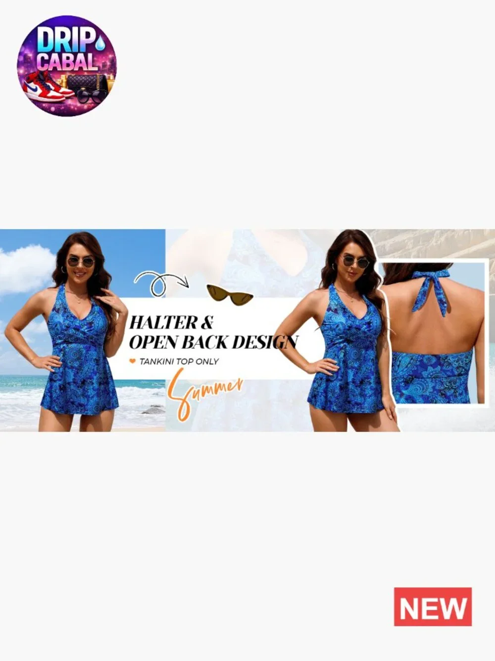 Halter Tankini Top V-Neck Swim Top Loose Fit Flow No Bottom